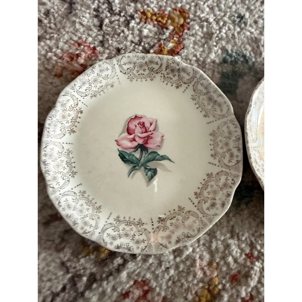 Vintage Pink Rose Gold Filigree Scalloped‎ Saucers Trinket Dishes Set of 2 5.5in